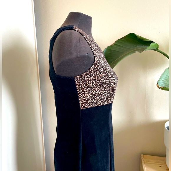 Vintage reitman’s leopard black faux suede/suedette maxi dress size 6-8 slit - Picture 3 of 6